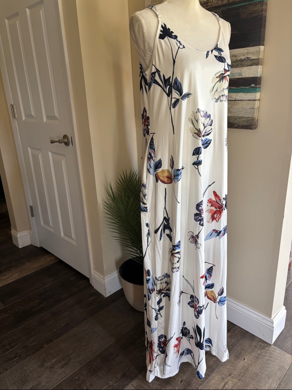 Women’s Cream Floral Maxi Dress - Lightweight Summer Slip Dress - Picture 10 of 10